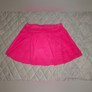 Brigth pink neon Mesh Pleats sheer Skirt lace Waist  Skorts  sheer size L